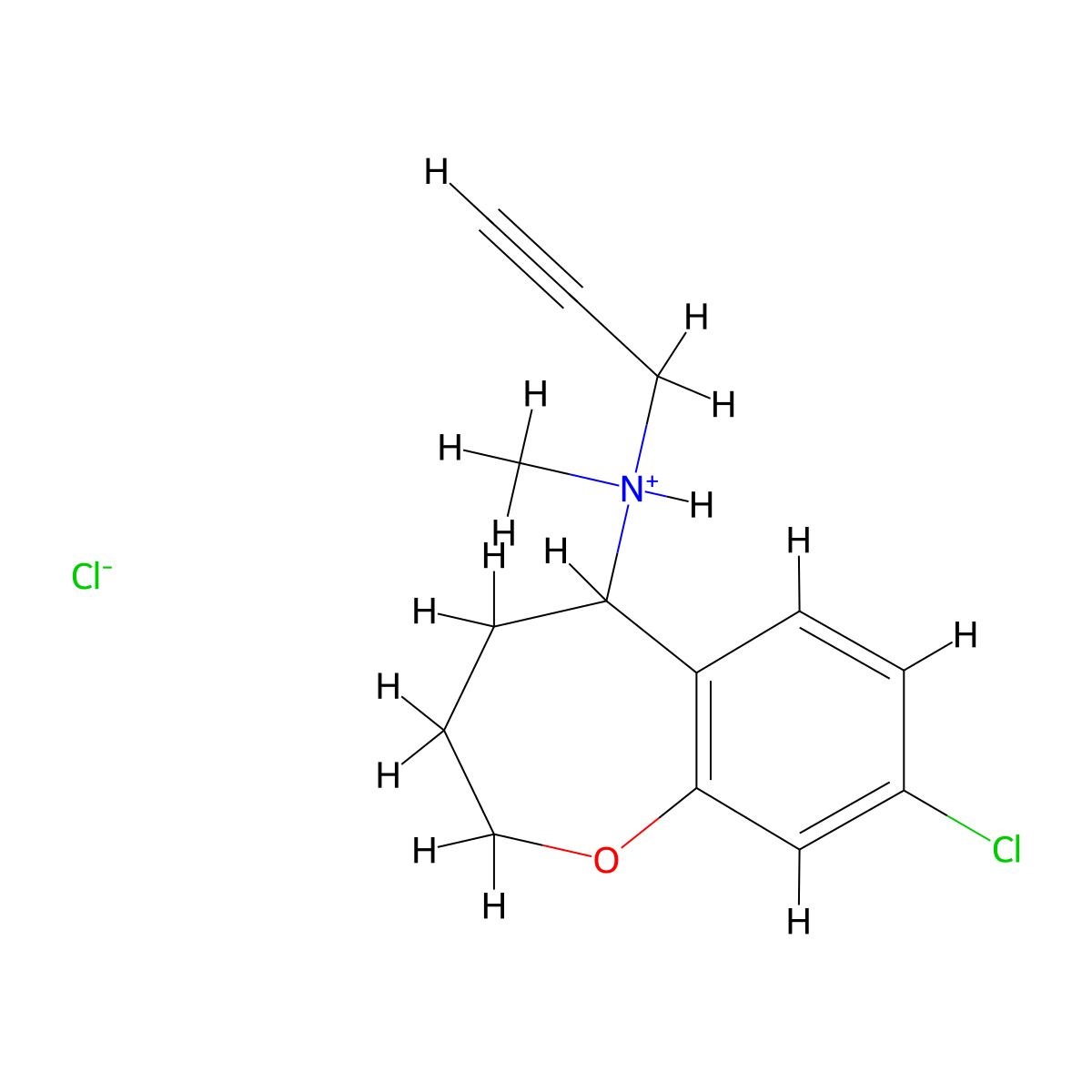 8-Chloro-N-methyl-N-(prop-2-yn-1-yl)-2,3,4,5-tetrahydro-1-benzoxepin-5-amine--hydrogen chloride (1/1) molecular structure, CAS 37483-80-0