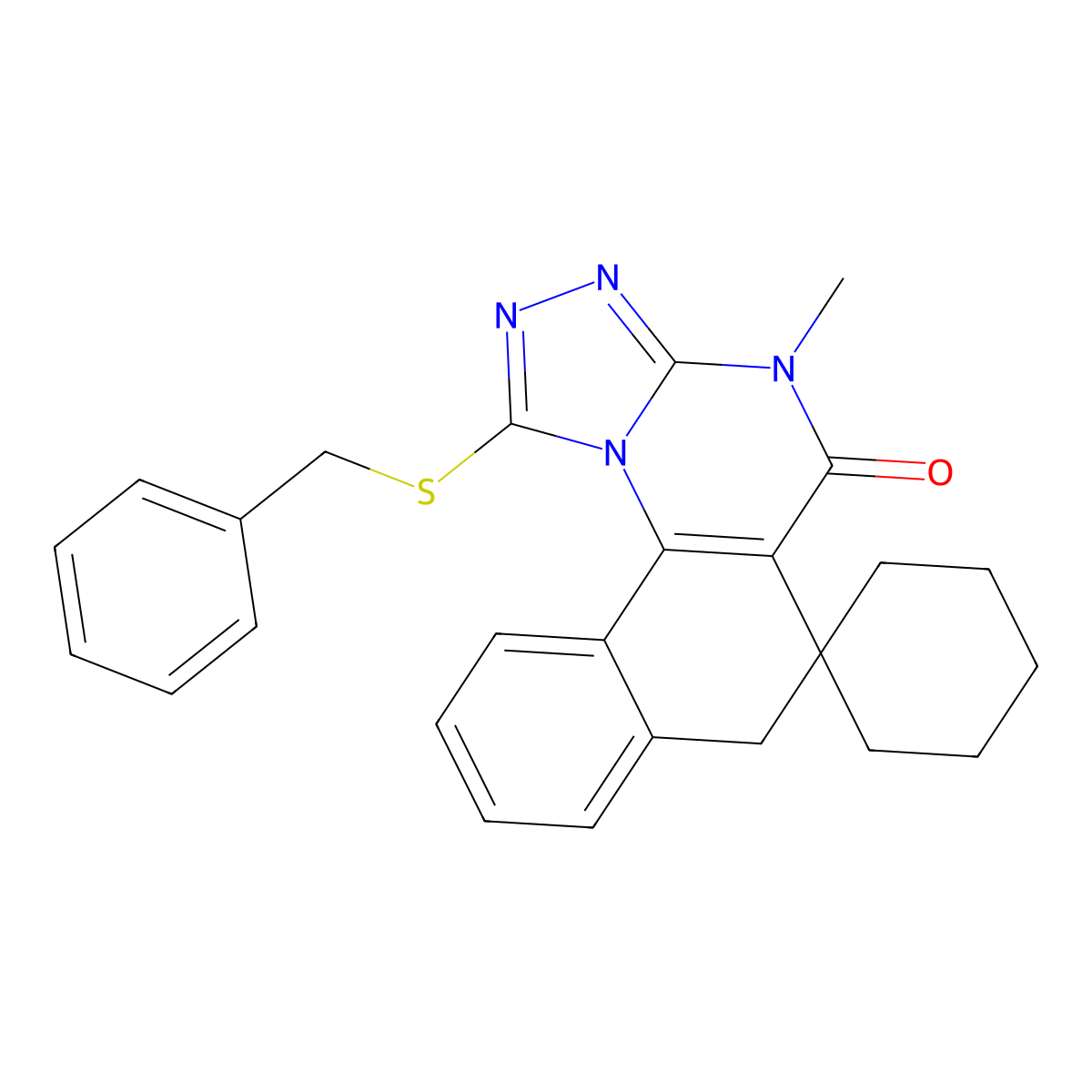 1-(benzylthio)-4-methyl-4H-spiro[benzo[h][1,2,4]triazolo[4,3-a]quinazoline-6,1'-cyclohexan]-5(7H)-one molecular structure, CAS 374908-39-1