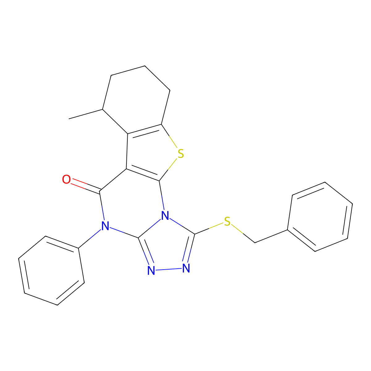 1-(benzylsulfanyl)-6-methyl-4-phenyl-6,7,8,9-tetrahydro[1]benzothieno[3,2-e][1,2,4]triazolo[4,3-a]pyrimidin-5(4H)-one molecular structure, CAS 374908-55-1