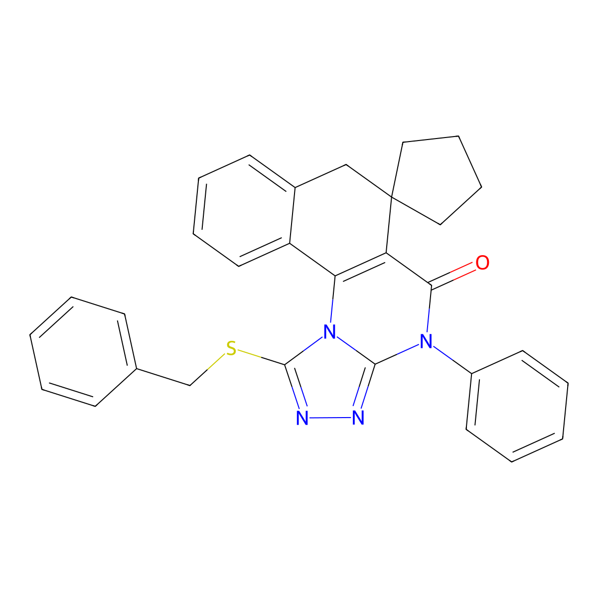 1-(benzylthio)-4-phenyl-4H-spiro[benzo[h][1,2,4]triazolo[4,3-a]quinazoline-6,1'-cyclopentan]-5(7H)-one molecular structure, CAS 374909-01-0