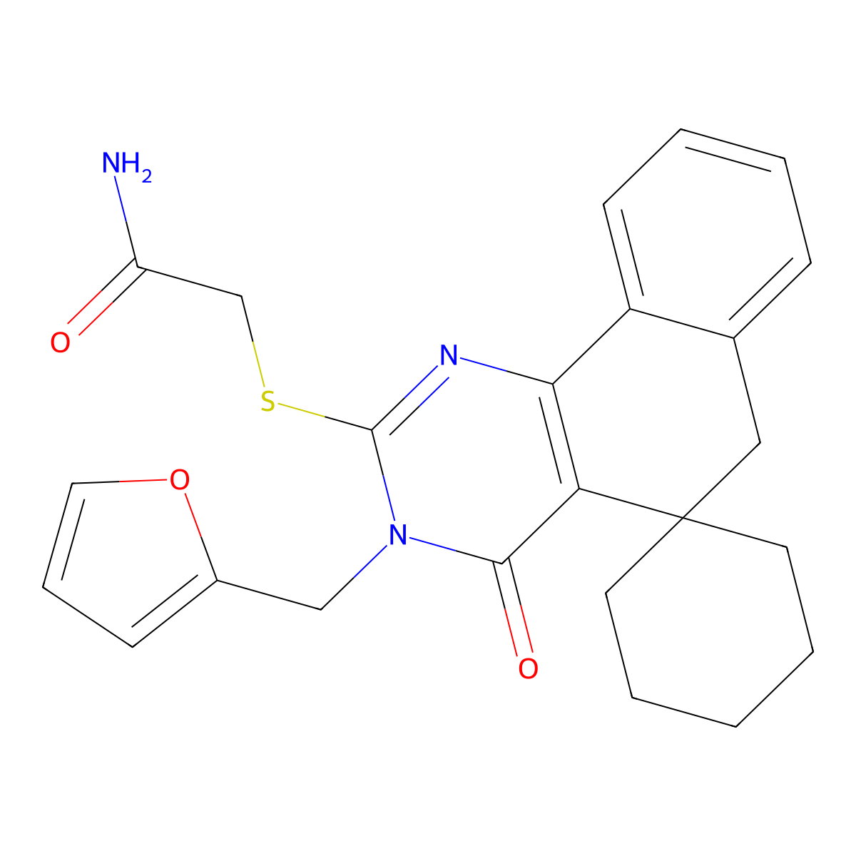 2-[3-(furan-2-ylmethyl)-4-oxospiro[6H-benzo[h]quinazoline-5,1'-cyclohexane]-2-yl]sulfanylacetamide molecular structure, CAS 374909-04-3