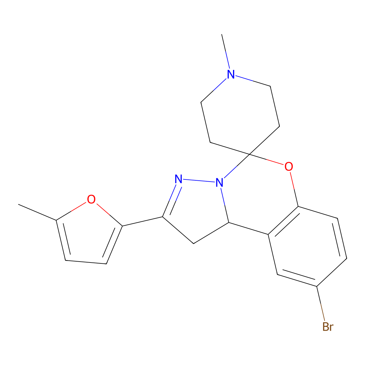 9-Bromo-1'-methyl-2-(5-methylfuran-2-yl)-1,10b-dihydrospiro[benzo[e]pyrazolo[1,5-c][1,3]oxazine-5,4'-piperidine] molecular structure, CAS 374909-65-6
