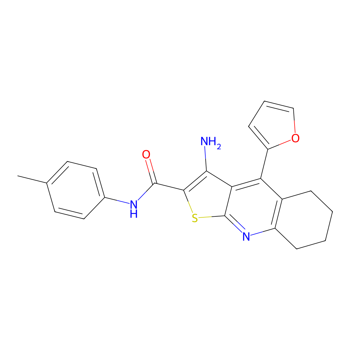 3-amino-4-(furan-2-yl)-N-(p-tolyl)-5,6,7,8-tetrahydrothieno[2,3-b]quinoline-2-carboxamide molecular structure, CAS 374909-82-7