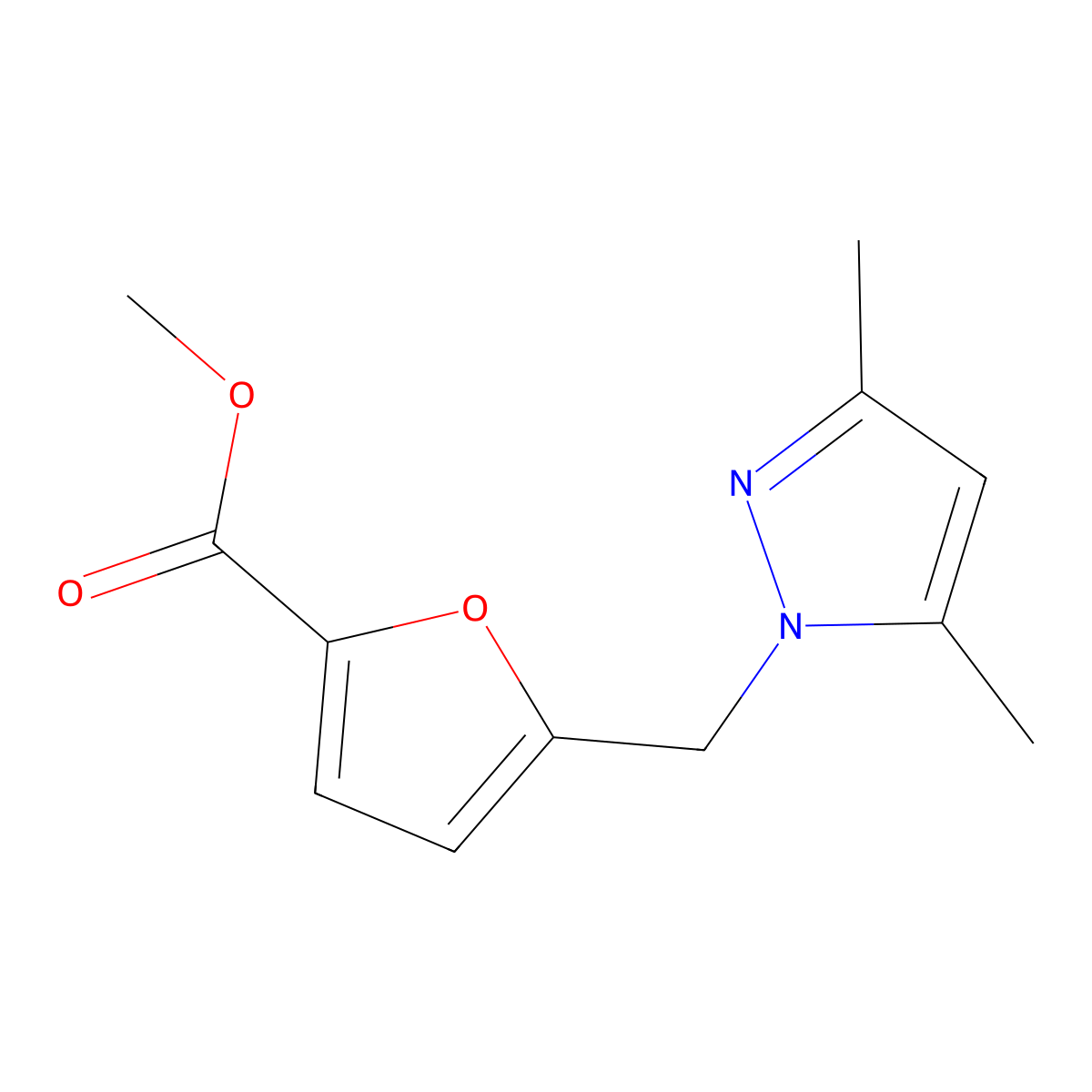 Methyl 5-((3,5-dimethyl-1H-pyrazol-1-yl)methyl)furan-2-carboxylate molecular structure, CAS 374909-94-1