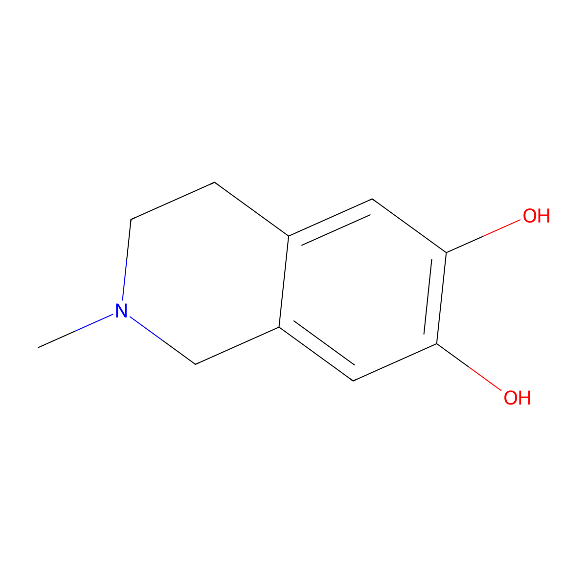 2-Methyl-6,7-dihydroxy-1,2,3,4-tetrahydroisoquinoline molecular structure, CAS 37491-98-8