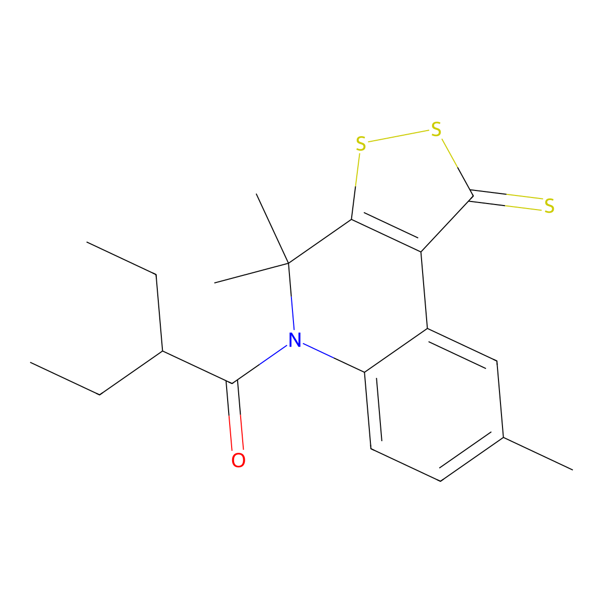 2-Ethyl-1-(4,4,8-trimethyl-1-sulfanylidenedithiolo[3,4-c]quinolin-5-yl)butan-1-one molecular structure, CAS 374910-41-5