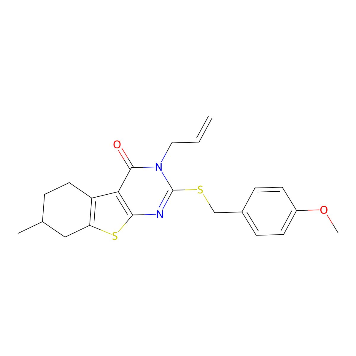 2-[(4-Methoxyphenyl)methylsulfanyl]-7-methyl-3-prop-2-enyl-5,6,7,8-tetrahydro-[1]benzothiolo[2,3-d]pyrimidin-4-one molecular structure, CAS 374910-98-2