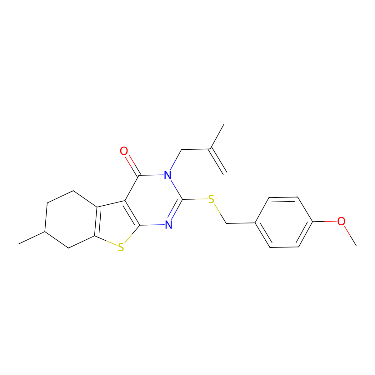 2-[(4-Methoxyphenyl)methylsulfanyl]-7-methyl-3-(2-methylprop-2-enyl)-5,6,7,8-tetrahydro-[1]benzothiolo[2,3-d]pyrimidin-4-one molecular structure, CAS 374911-26-9
