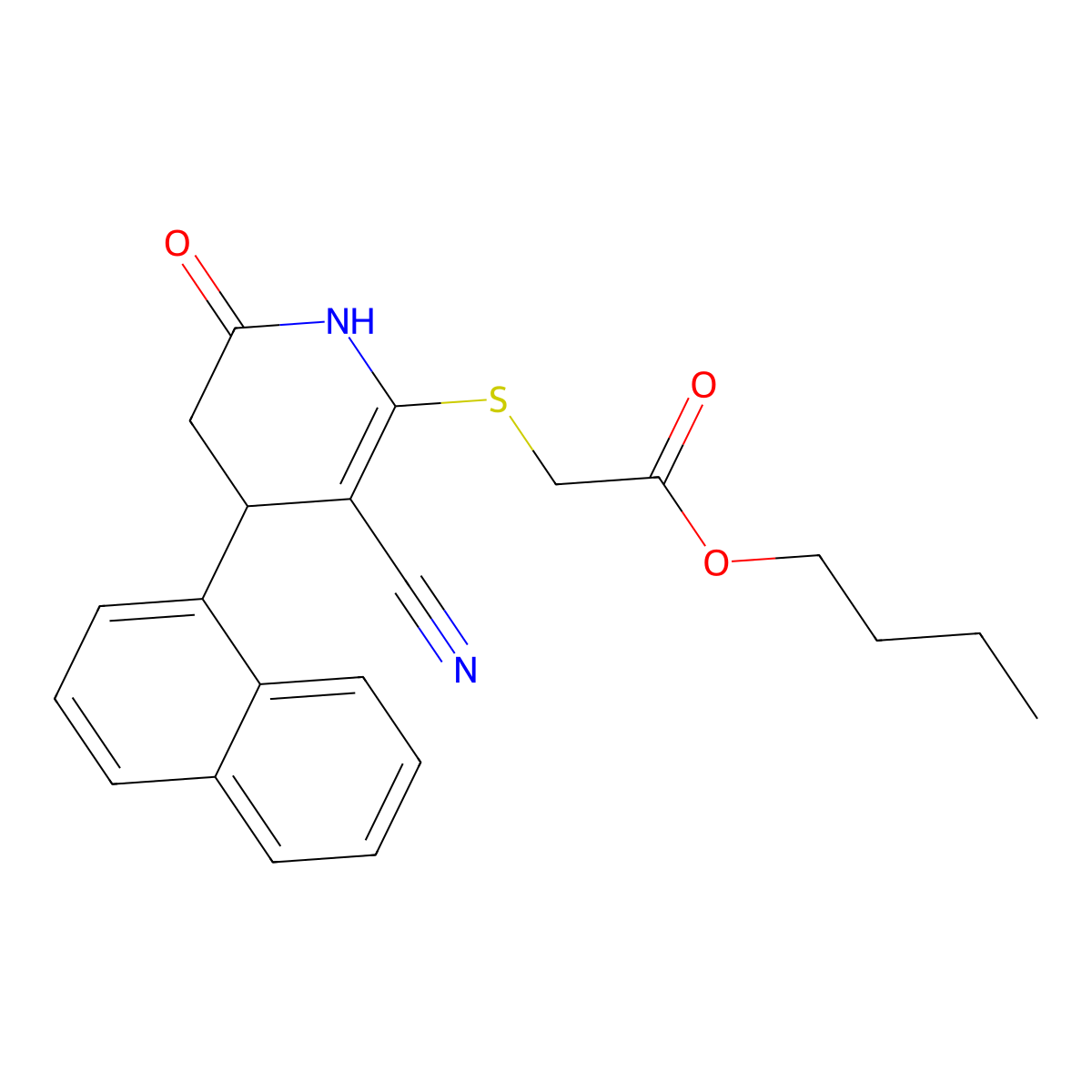 butyl 2-[(5-cyano-4-naphthalen-1-yl-2-oxo-3,4-dihydro-1H-pyridin-6-yl)sulfanyl]acetate molecular structure, CAS 374912-01-3