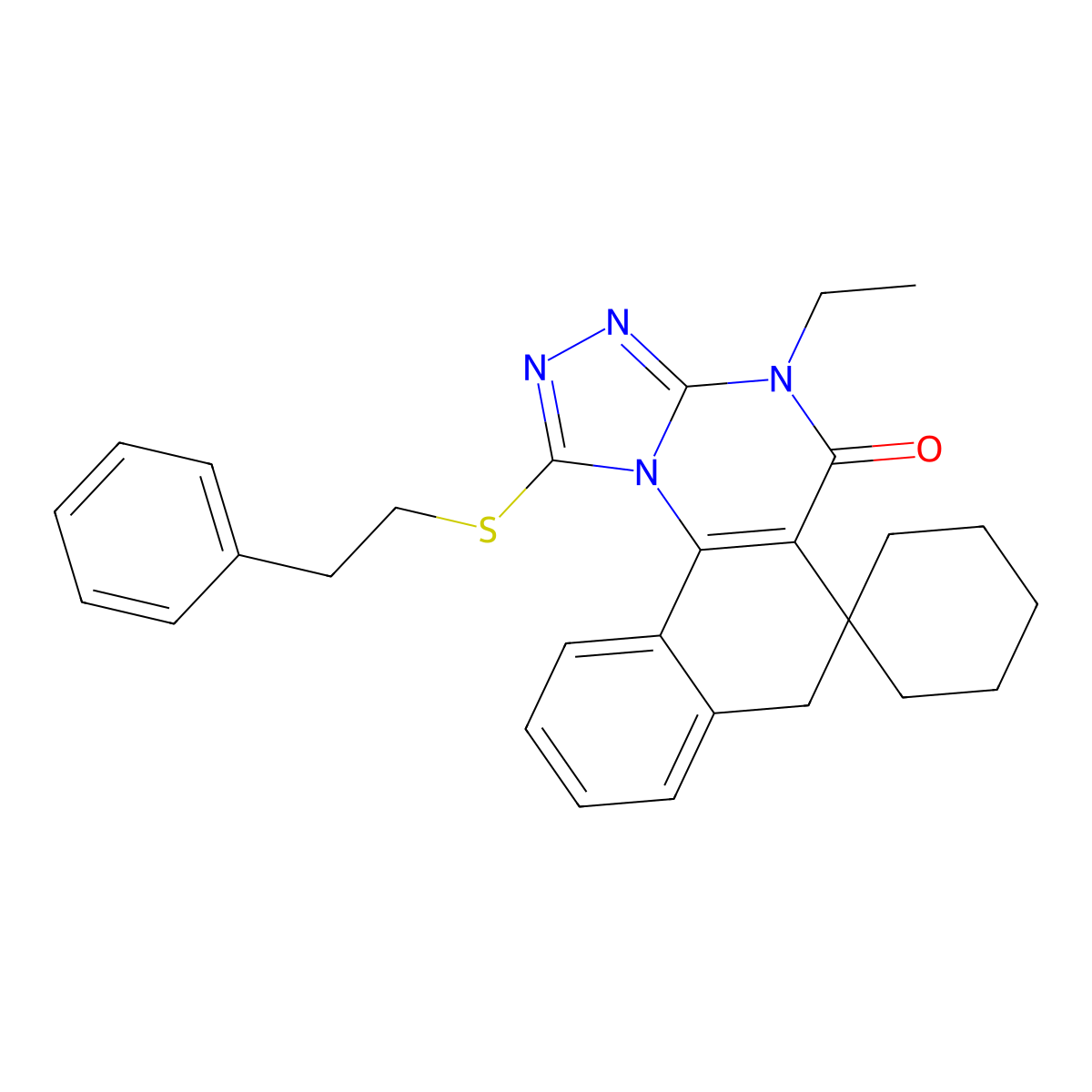 4-ethyl-1-(phenethylthio)-4H-spiro[benzo[h][1,2,4]triazolo[4,3-a]quinazoline-6,1'-cyclohexan]-5(7H)-one molecular structure, CAS 374912-26-2