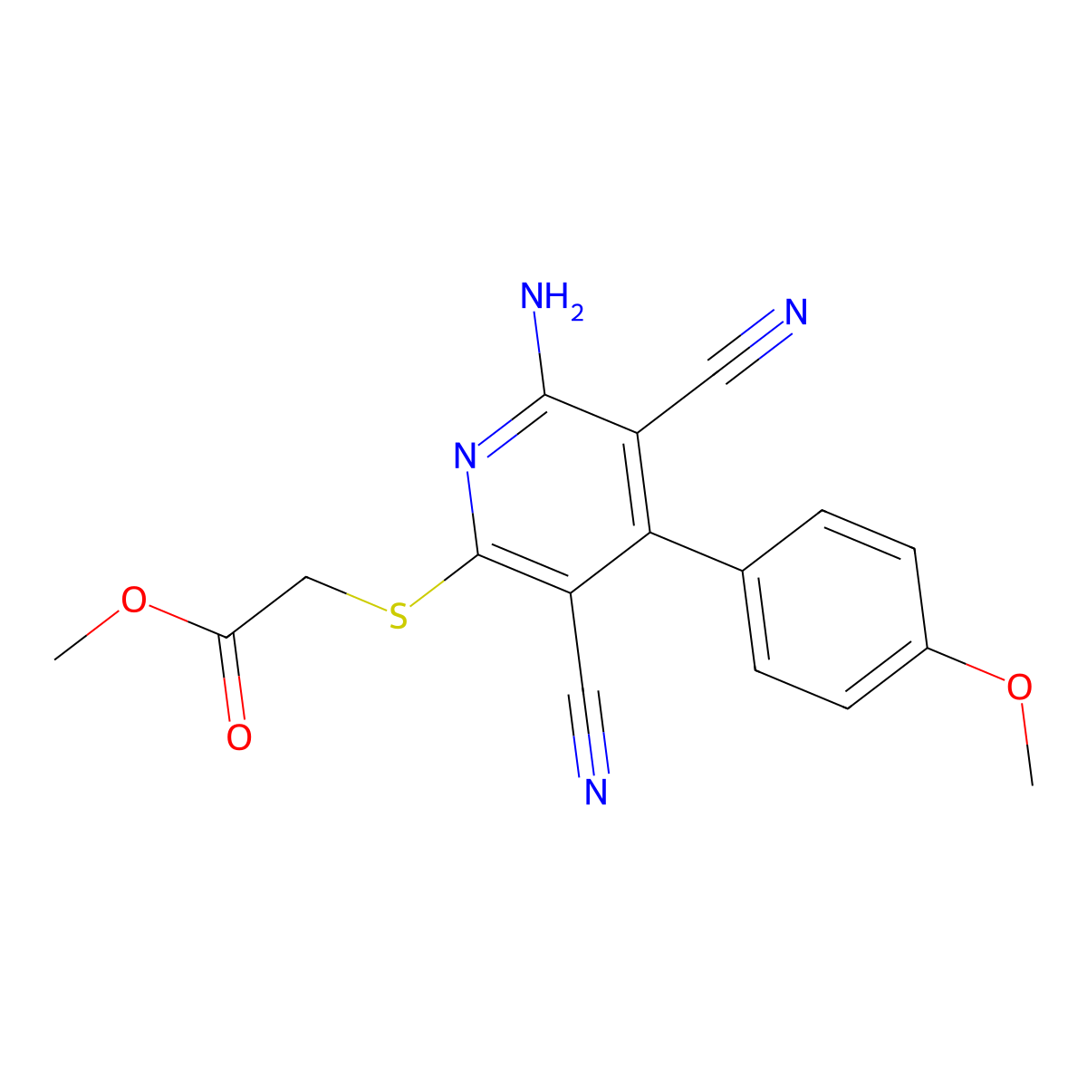 Methyl {[6-amino-3,5-dicyano-4-(4-methoxyphenyl)pyridin-2-yl]sulfanyl}acetate molecular structure, CAS 374913-42-5