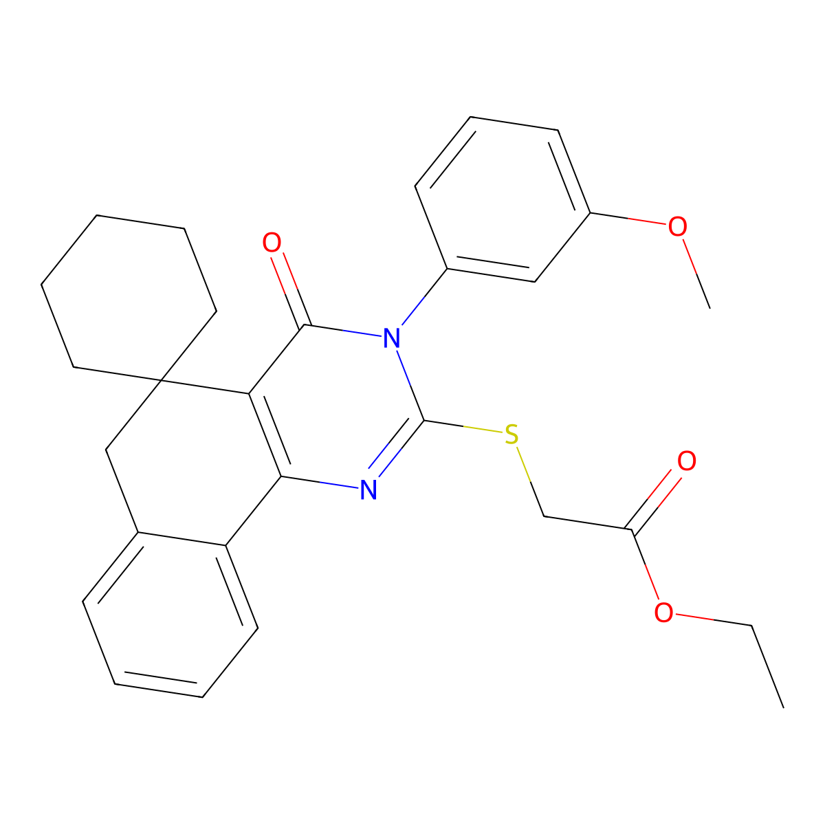 ethyl 2-[3-(3-methoxyphenyl)-4-oxospiro[6H-benzo[h]quinazoline-5,1'-cyclohexane]-2-yl]sulfanylacetate molecular structure, CAS 374913-48-1