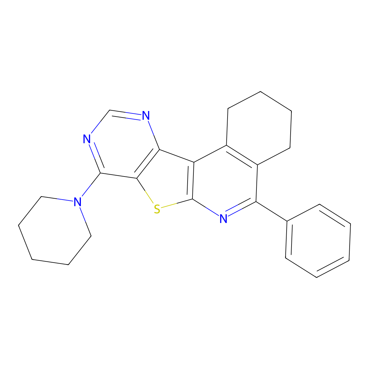 5-Phenyl-8-(piperidin-1-yl)-1,2,3,4-tetrahydropyrimido[4',5':4,5]thieno[2,3-c]isoquinoline molecular structure, CAS 374913-87-8