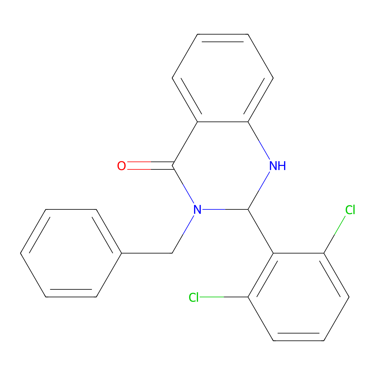 3-benzyl-2-(2,6-dichlorophenyl)-2,3-dihydroquinazolin-4(1H)-one molecular structure, CAS 374913-88-9