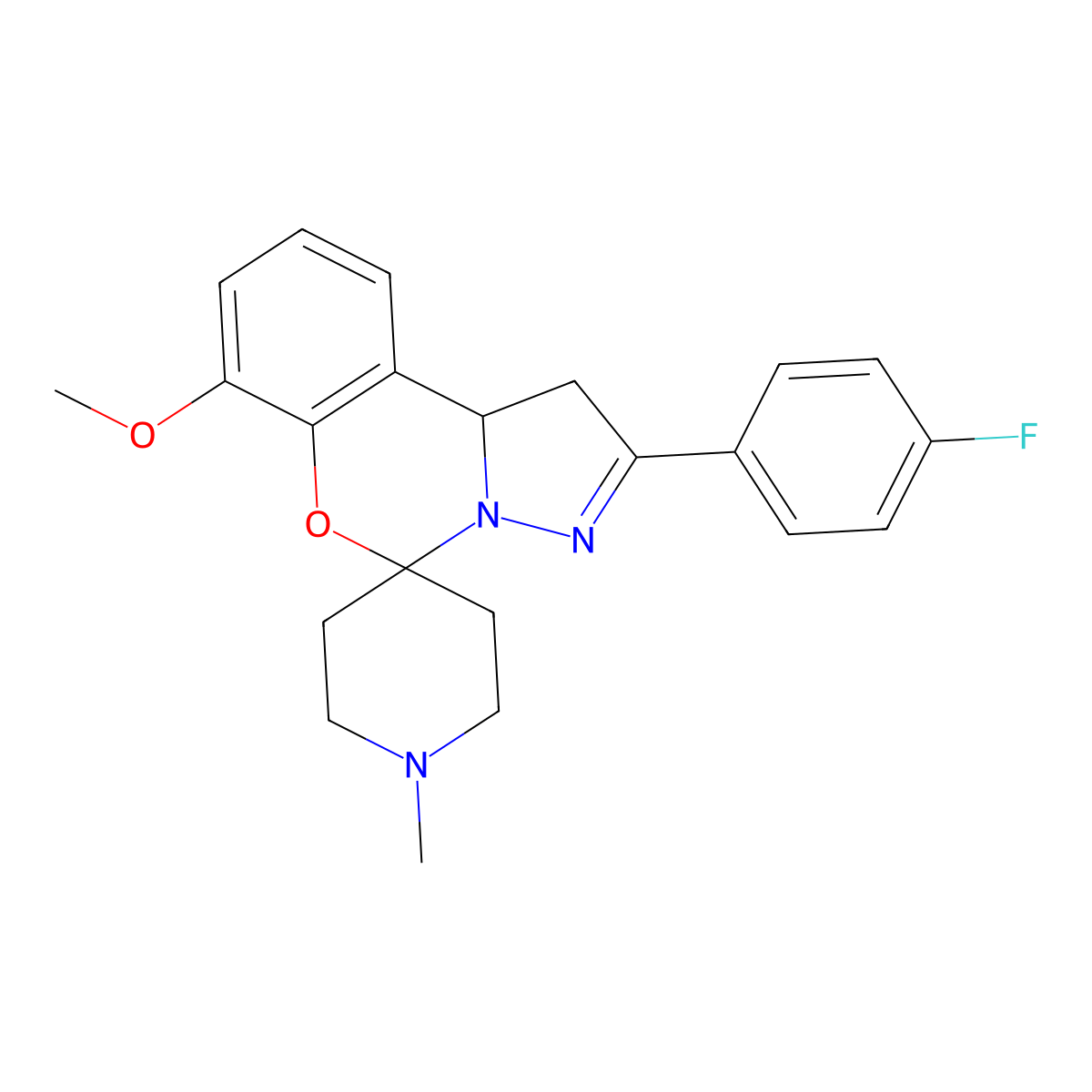 2-(4-Fluorophenyl)-7-methoxy-1'-methyl-1,10b-dihydrospiro[benzo[e]pyrazolo[1,5-c][1,3]oxazine-5,4'-piperidine] molecular structure, CAS 374914-35-9