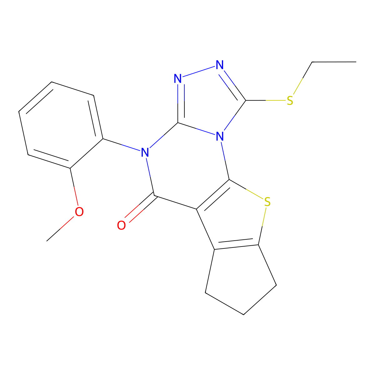 1-(ethylsulfanyl)-4-(2-methoxyphenyl)-7,8-dihydro-6H-cyclopenta[4,5]thieno[3,2-e][1,2,4]triazolo[4,3-a]pyrimidin-5(4H)-one molecular structure, CAS 374914-88-2