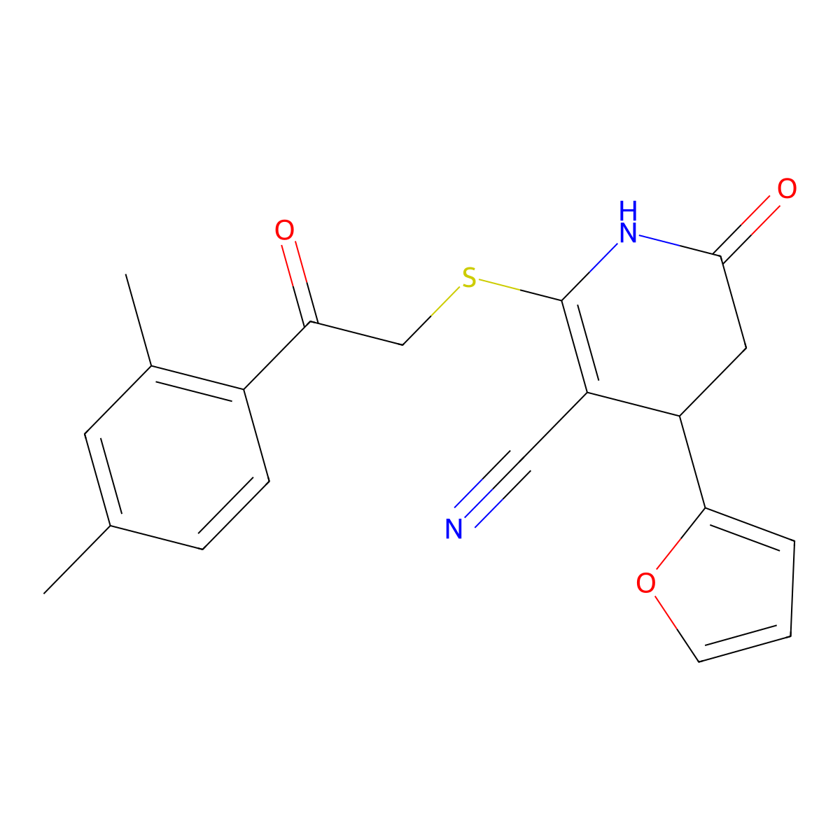 6-[2-(2,4-dimethylphenyl)-2-oxoethyl]sulfanyl-4-(furan-2-yl)-2-oxo-3,4-dihydro-1H-pyridine-5-carbonitrile molecular structure, CAS 374914-96-2