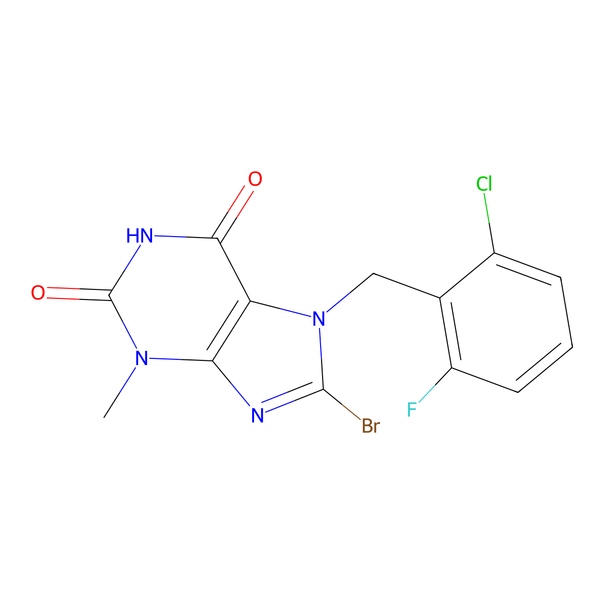 8-bromo-7-(2-chloro-6-fluorobenzyl)-3-methyl-3,7-dihydro-1H-purine-2,6-dione molecular structure, CAS 374915-81-8