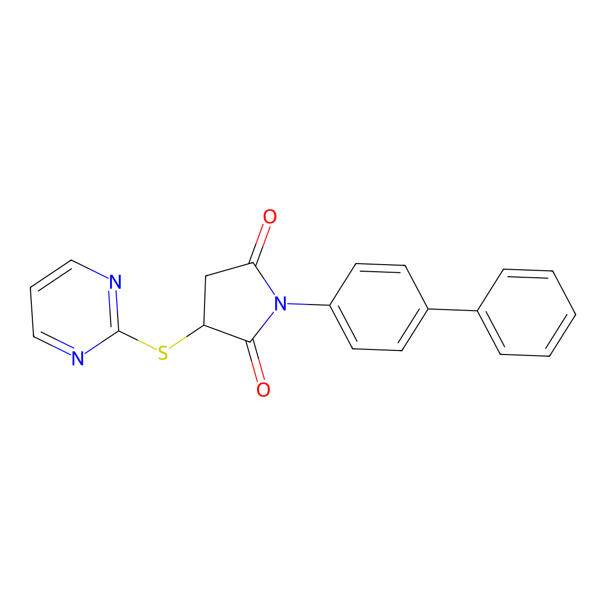 1-(1,1'-Biphenyl)-4-yl-3-(2-pyrimidinylthio)-2,5-pyrrolidinedione molecular structure, CAS 374916-12-8