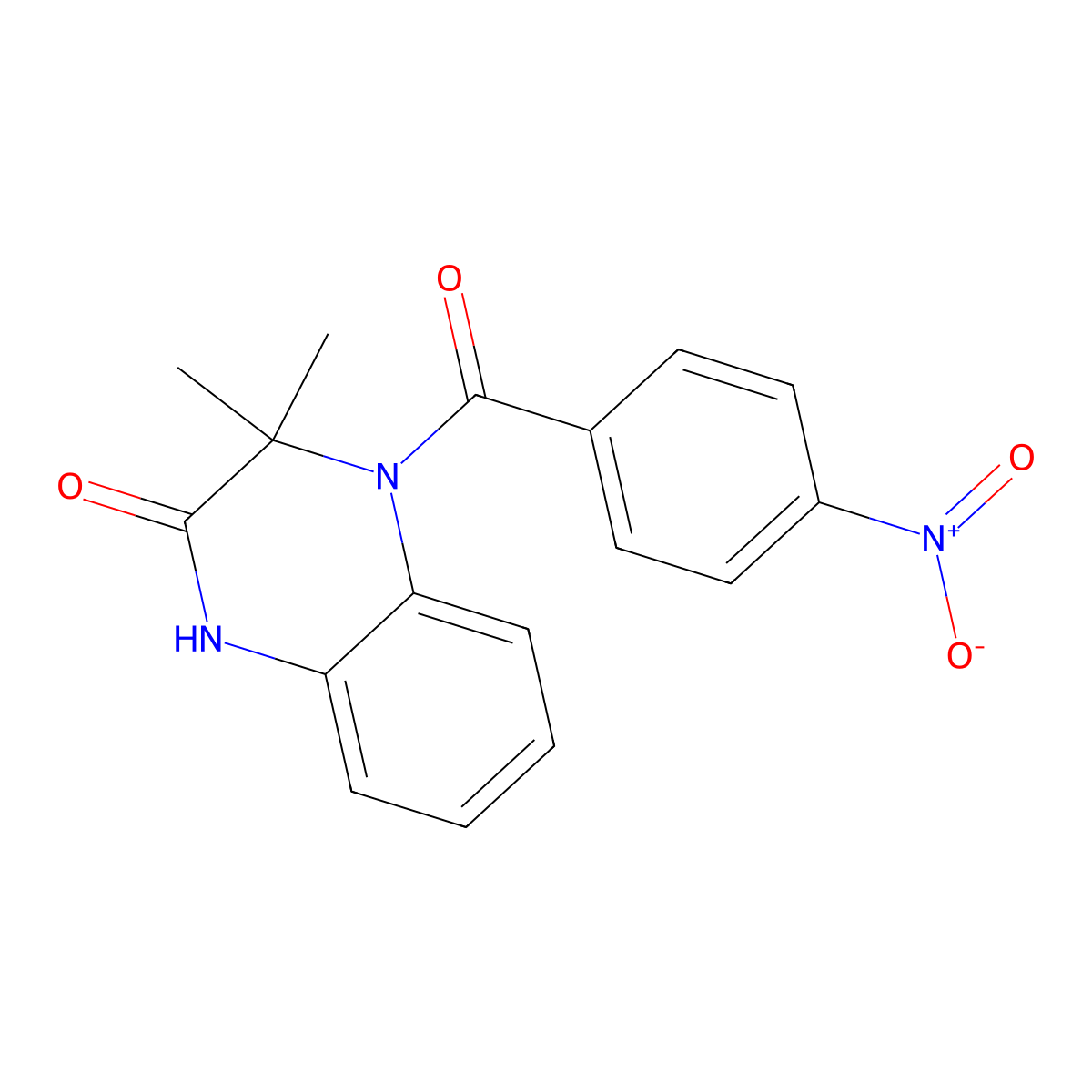 3,3-dimethyl-4-(4-nitrobenzoyl)-1H-quinoxalin-2-one molecular structure, CAS 374916-87-7