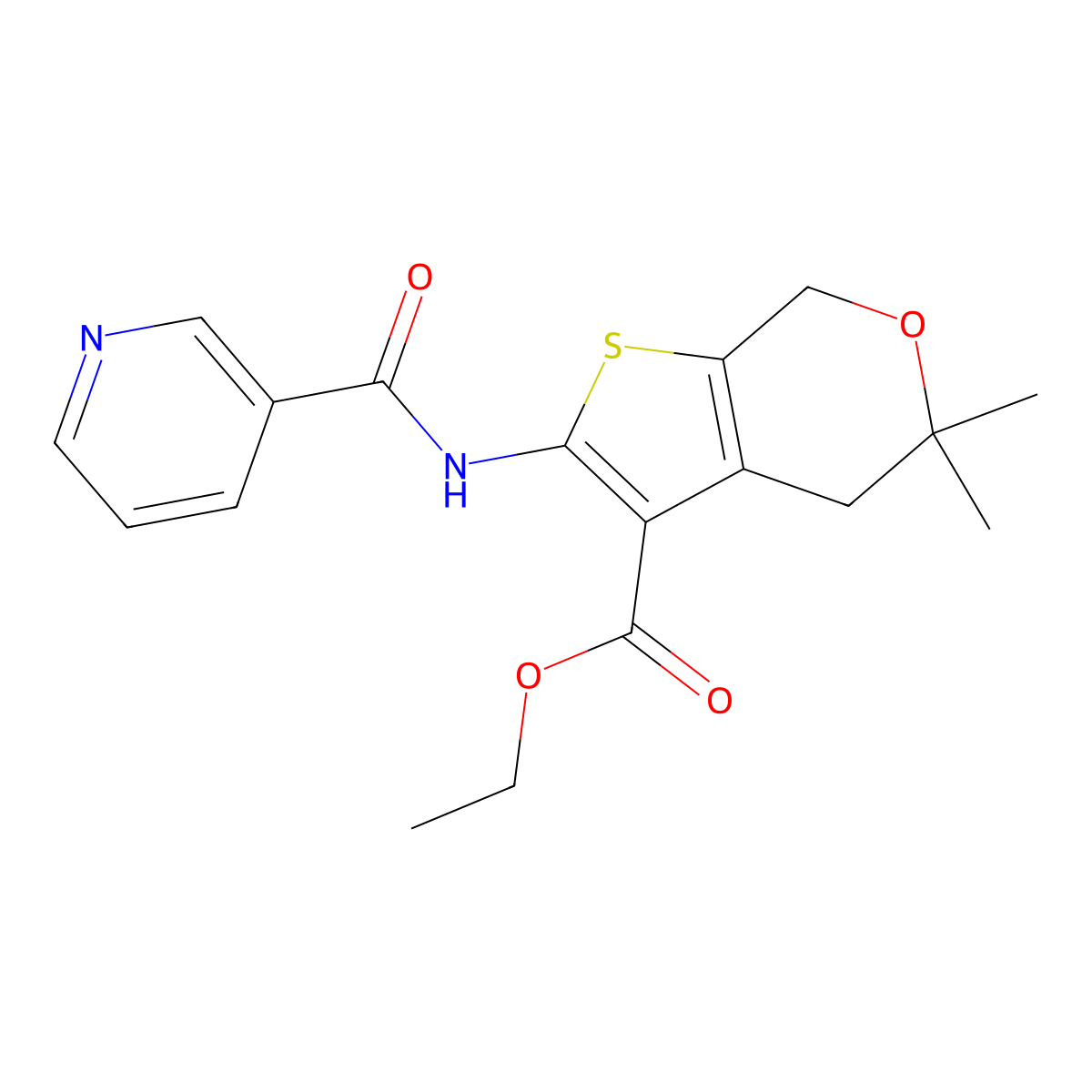 ethyl 5,5-dimethyl-2-(nicotinamido)-5,7-dihydro-4H-thieno[2,3-c]pyran-3-carboxylate molecular structure, CAS 374917-32-5