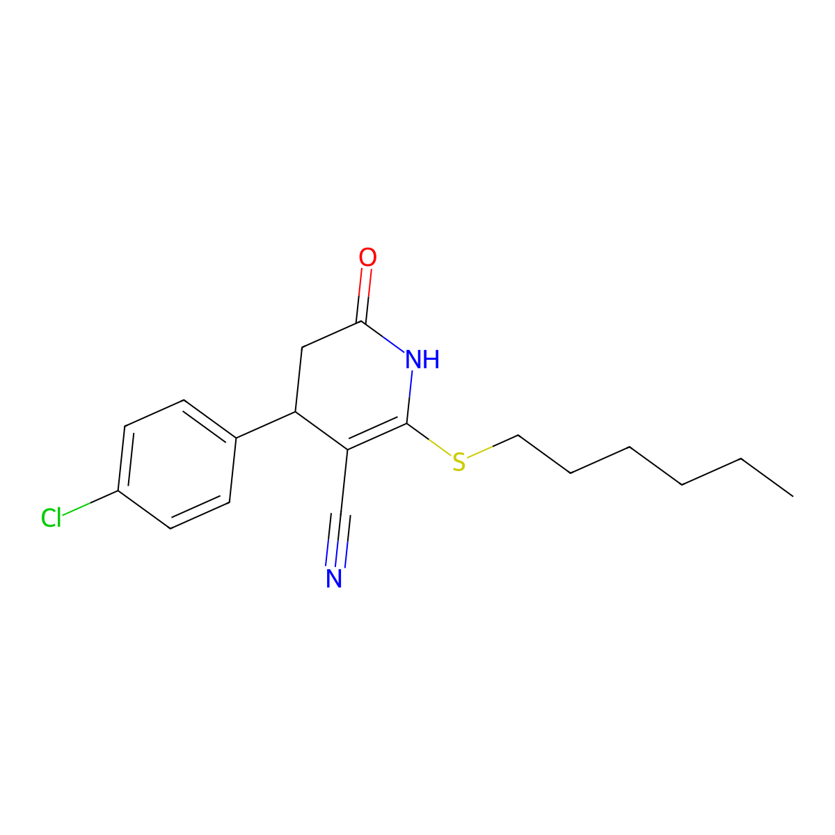 4-(4-Chlorophenyl)-2-(hexylthio)-6-oxo-1,4,5,6-tetrahydropyridine-3-carbonitrile molecular structure, CAS 374917-76-7