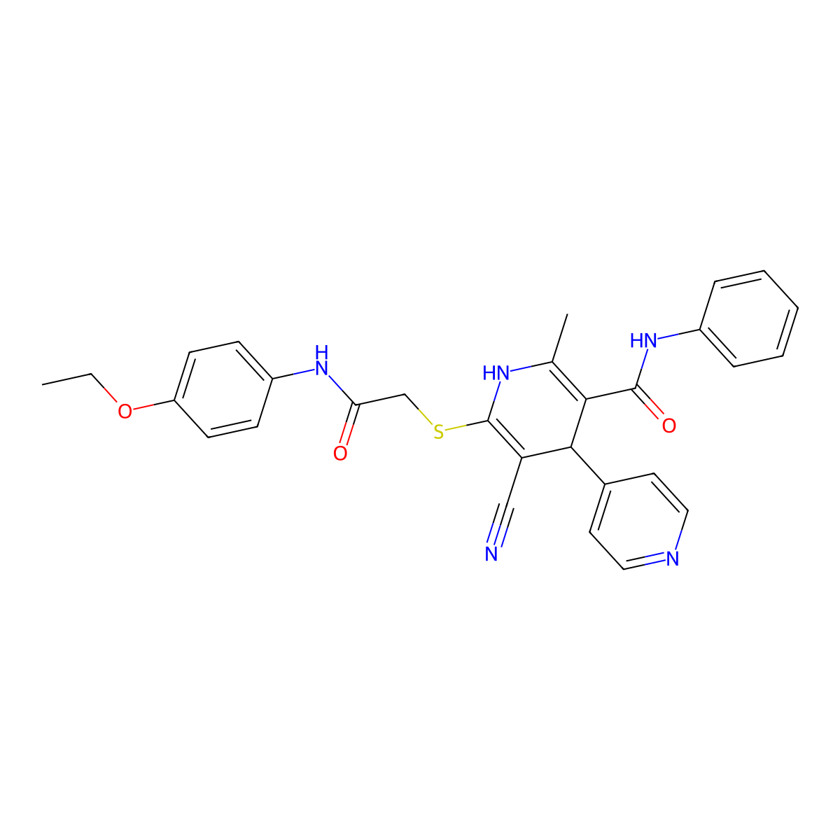 5-cyano-6-[2-(4-ethoxyanilino)-2-oxoethyl]sulfanyl-2-methyl-N-phenyl-4-pyridin-4-yl-1,4-dihydropyridine-3-carboxamide molecular structure, CAS 374917-85-8