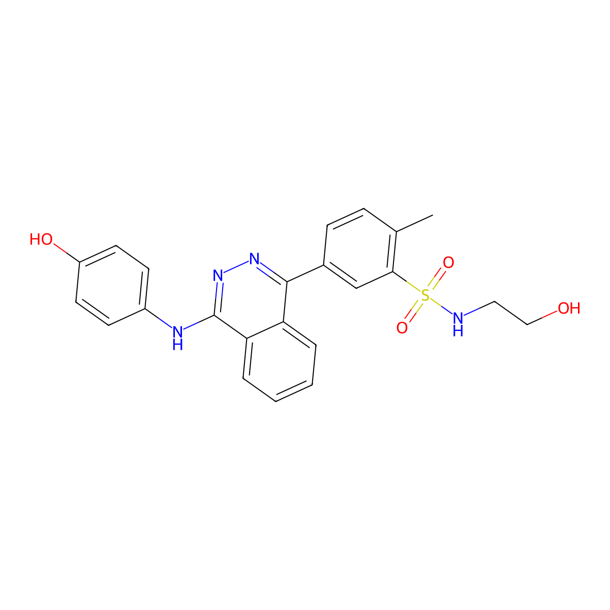 N-(2-hydroxyethyl)-5-(4-((4-hydroxyphenyl)amino)phthalazin-1-yl)-2-methylbenzenesulfonamide molecular structure, CAS 374917-93-8