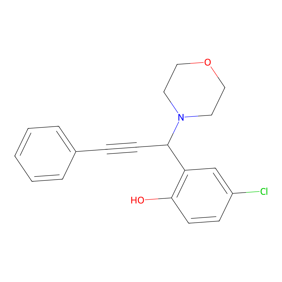 4-Chloro-2-(1-morpholin-4-yl-3-phenylprop-2-ynyl)phenol molecular structure, CAS 374917-98-3