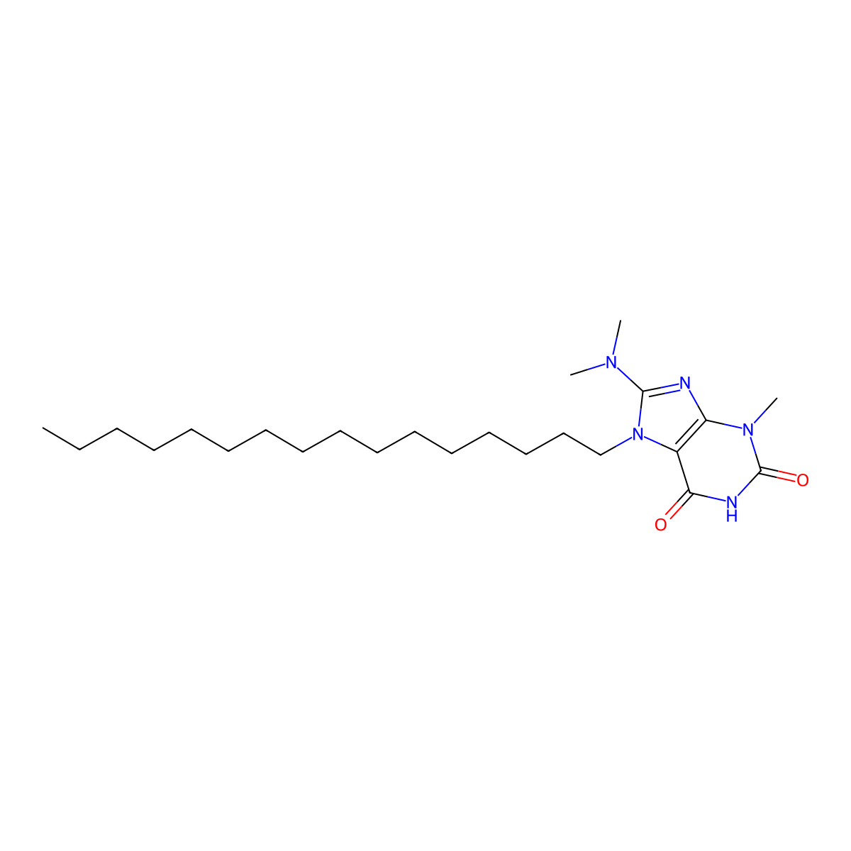 8-Dimethylamino-7-hexadecyl-3-methyl-3,7-dihydro-purine-2,6-dione molecular structure, CAS 374918-15-7