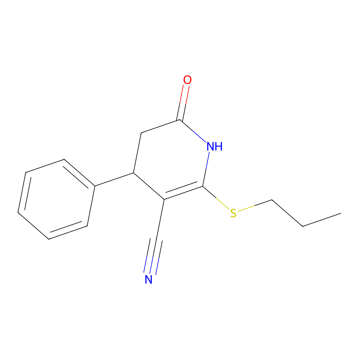 6-Oxo-4-phenyl-2-(propylsulfanyl)-1,4,5,6-tetrahydropyridine-3-carbonitrile molecular structure, CAS 374918-23-7