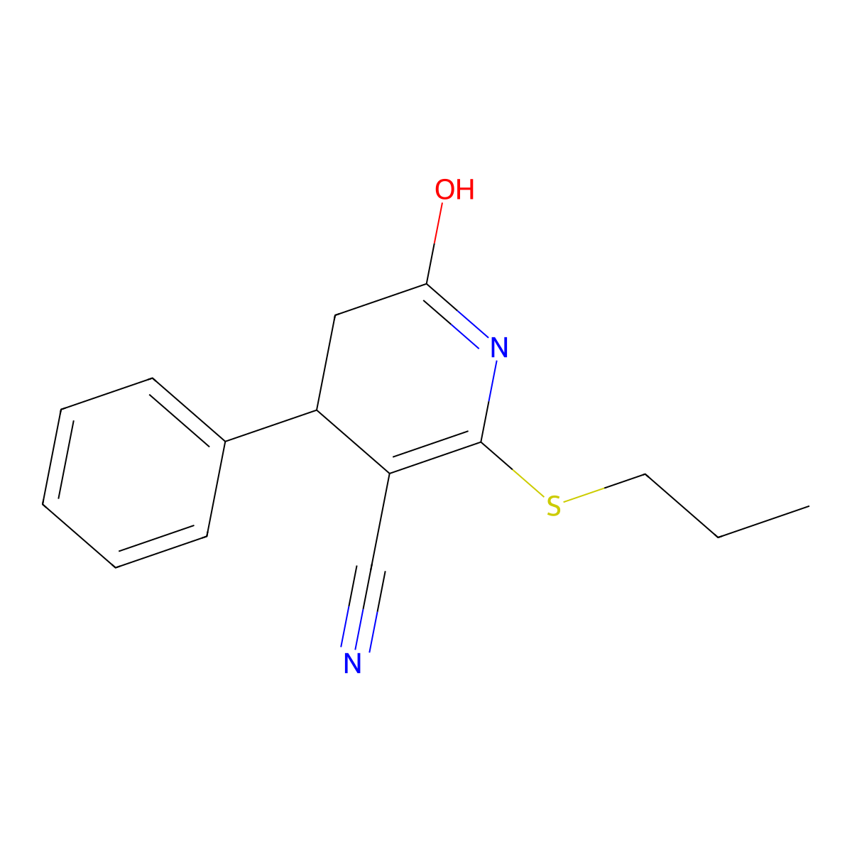 6-Oxo-4-phenyl-2-(propylsulfanyl)-1,4,5,6-tetrahydropyridine-3-carbonitrile molecular structure, CAS 374918-23-7