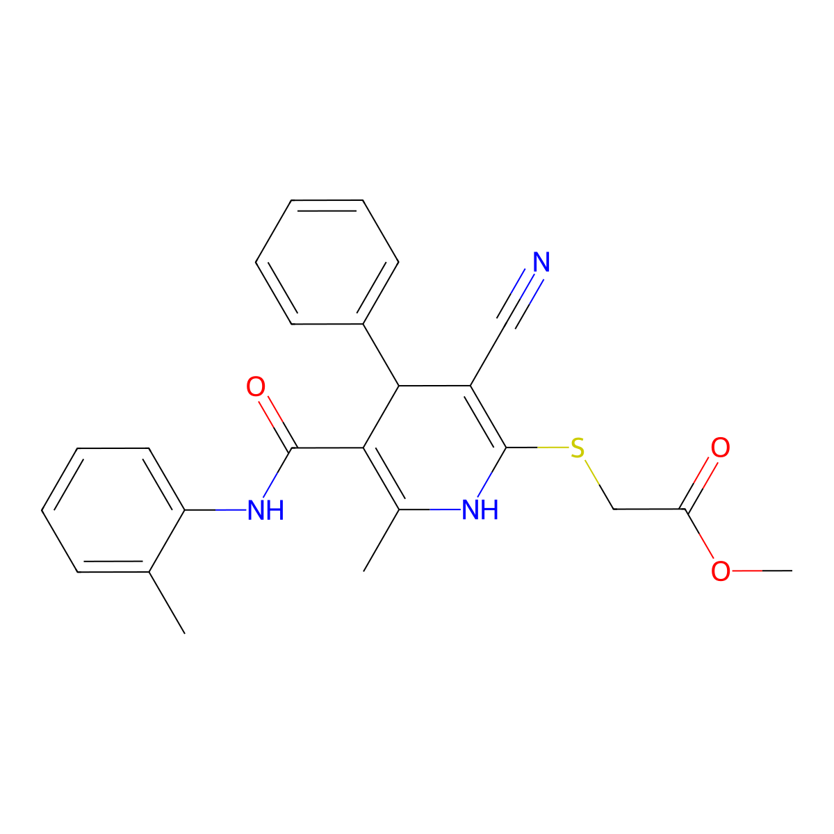 Methyl {[3-cyano-6-methyl-4-phenyl-5-(2-toluidinocarbonyl)-1,4-dihydro-2-pyridinyl]sulfanyl}acetate molecular structure, CAS 374918-30-6