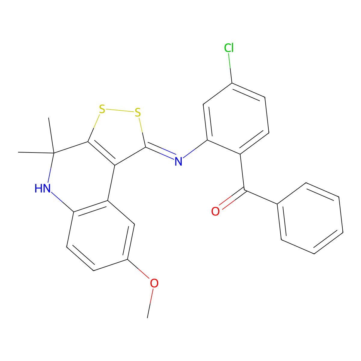 [4-chloro-2-[(8-methoxy-4,4-dimethyl-5H-dithiolo[3,4-c]quinolin-1-ylidene)amino]phenyl]-phenylmethanone molecular structure, CAS 374919-34-3