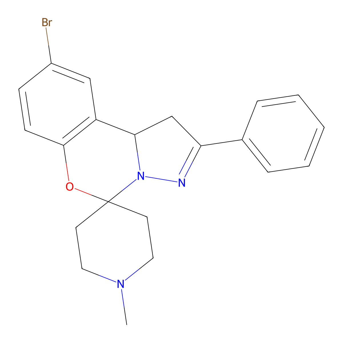 9-Bromo-1'-methyl-2-phenylspiro[1,10b-dihydropyrazolo[1,5-c][1,3]benzoxazine-5,4'-piperidine] molecular structure, CAS 374921-75-2