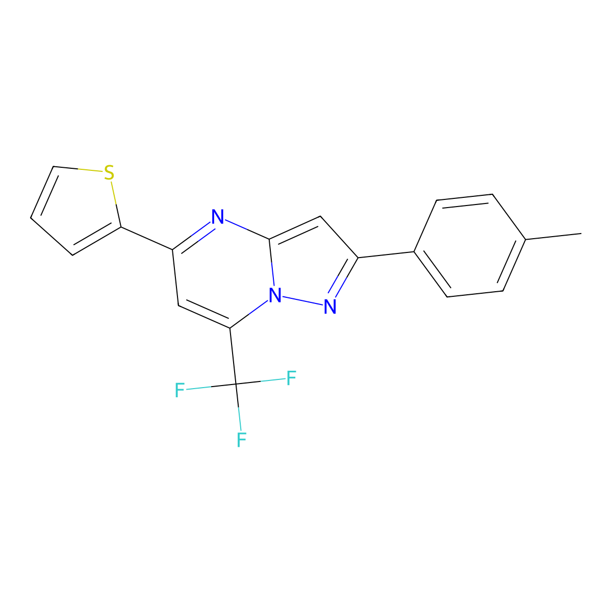 2-(4-Methylphenyl)-5-thiophen-2-yl-7-(trifluoromethyl)pyrazolo[1,5-a]pyrimidine molecular structure, CAS 374922-31-3