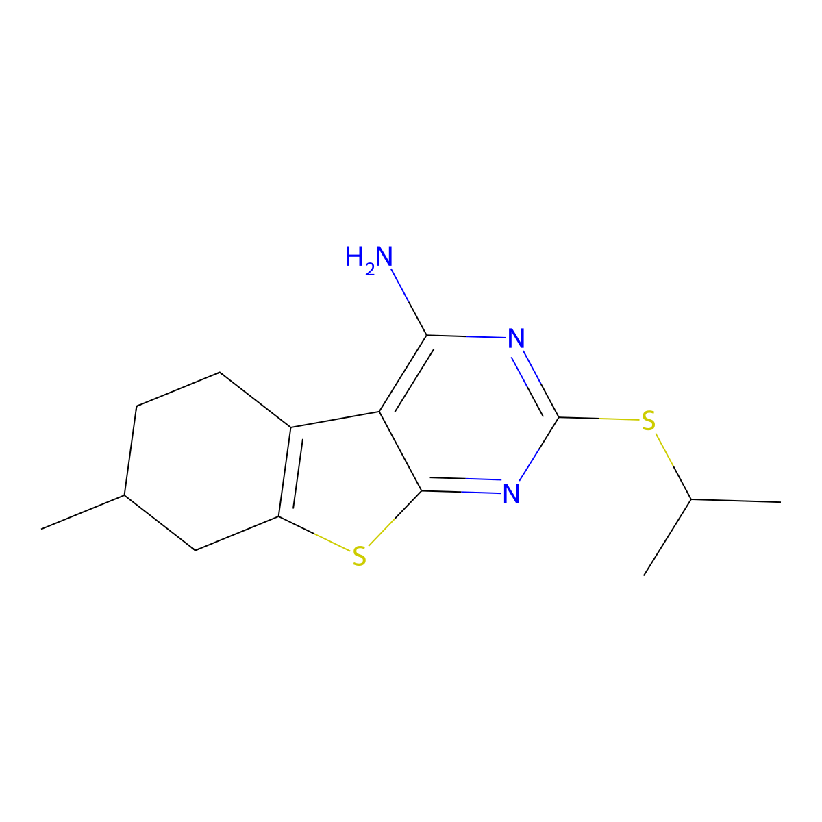 7-Methyl-2-propan-2-ylsulfanyl-5,6,7,8-tetrahydro-[1]benzothiolo[2,3-d]pyrimidin-4-amine molecular structure, CAS 374922-90-4