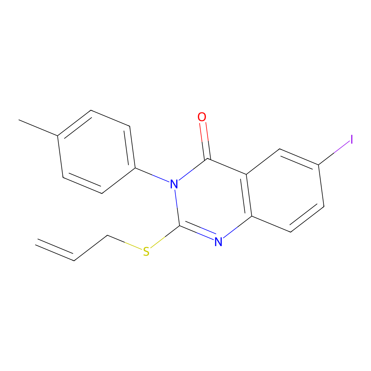 6-Iodo-3-(4-methylphenyl)-2-prop-2-enylsulfanylquinazolin-4-one molecular structure, CAS 37498-00-3