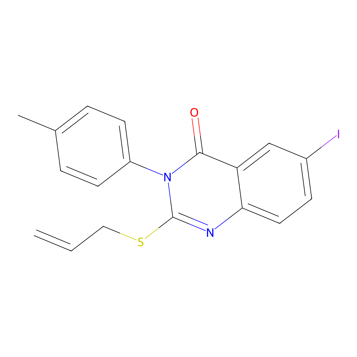 6-Iodo-3-(4-methylphenyl)-2-prop-2-enylsulfanylquinazolin-4-one molecular structure, CAS 37498-00-3