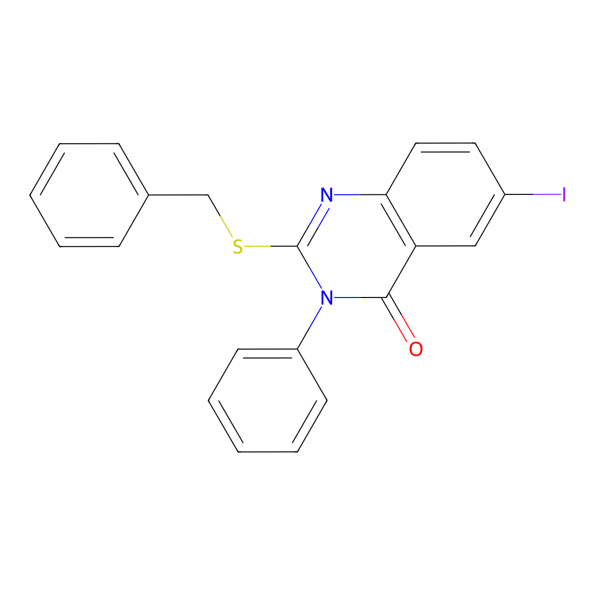 2-Benzylsulfanyl-6-iodo-3-phenylquinazolin-4-one molecular structure, CAS 37498-05-8