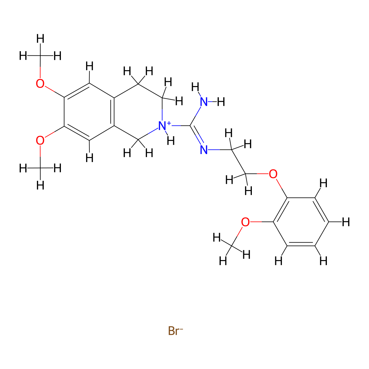 2(1H)-Isoquinolinecarboximidamide, 3,4-dihydro-6,7-dimethoxy-N-(2-(2-methoxyphenoxy)ethyl)-, monohydrobromide molecular structure, CAS 37519-65-6