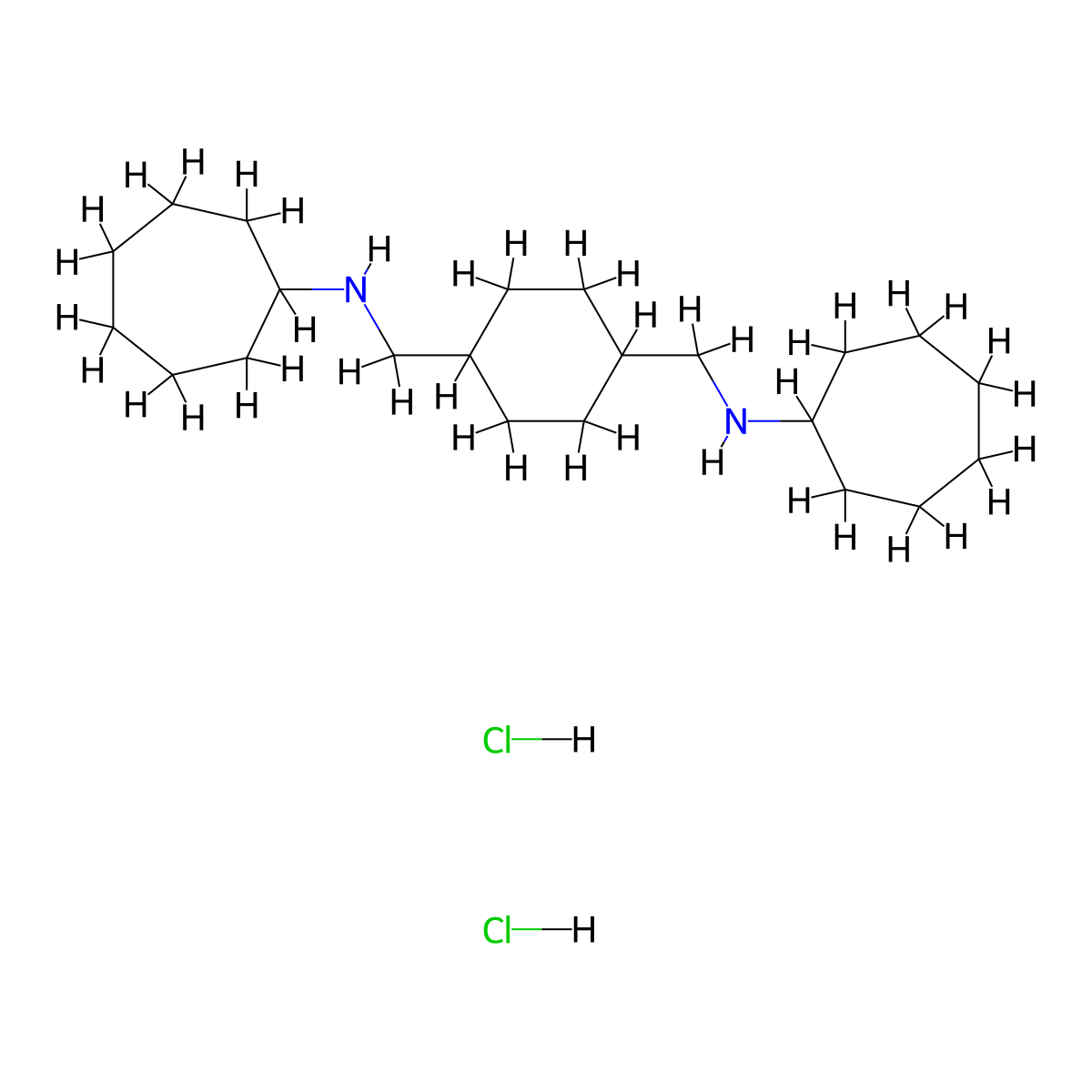 1,4-Cyclohexanebis(methylamine), N,N'-dicycloheptyl-, dihydrochloride, (E)- molecular structure, CAS 3753-42-2