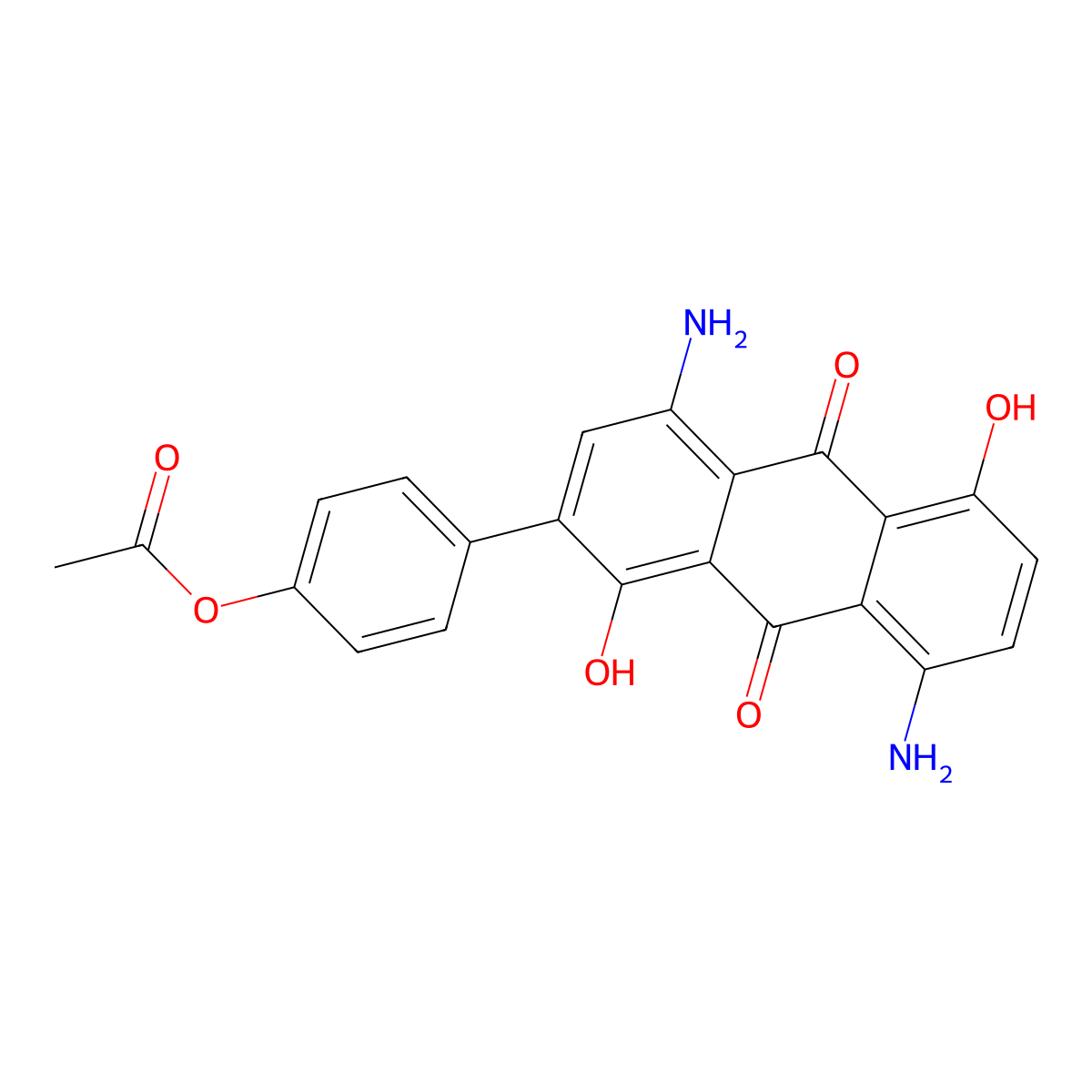 9,10-Anthracenedione, 2-(4-(acetyloxy)phenyl)-4,8-diamino-1,5-dihydroxy- molecular structure, CAS 3753-50-2