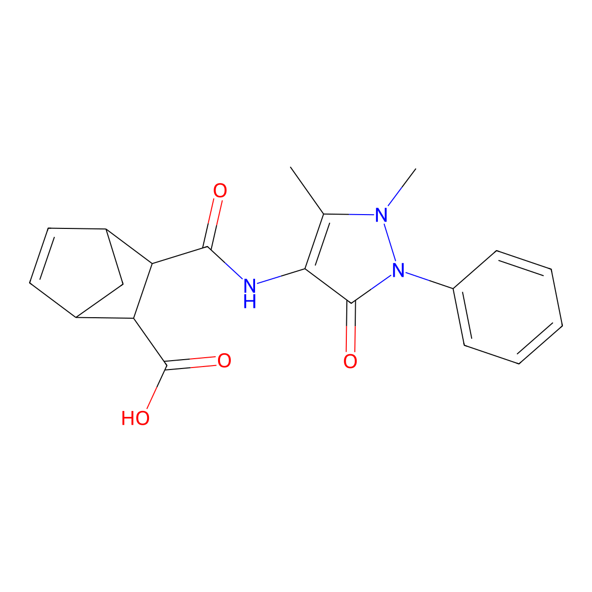 3-[(1,5-dimethyl-3-oxo-2-phenyl-2,3-dihydro-1H-pyrazol-4-yl)carbamoyl]bicyclo[2.2.1]hept-5-ene-2-carboxylic acid molecular structure, CAS 375347-87-8