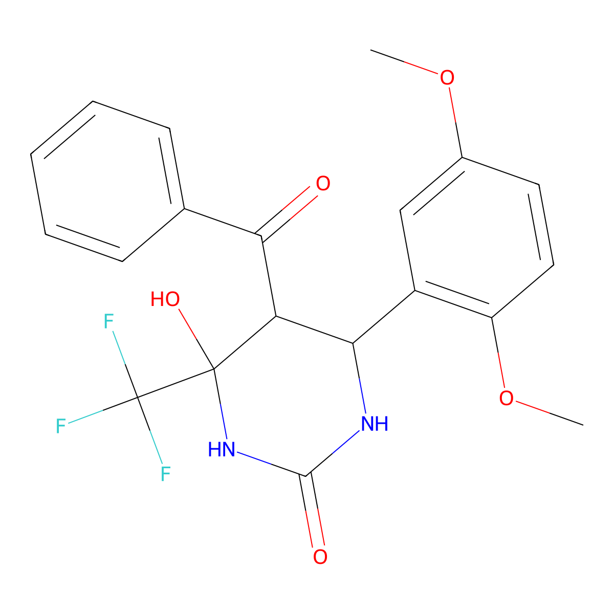 5-Benzoyl-6-(2,5-dimethoxyphenyl)-4-hydroxy-4-(trifluoromethyl)-1,3-diazinan-2-one molecular structure, CAS 375347-98-1