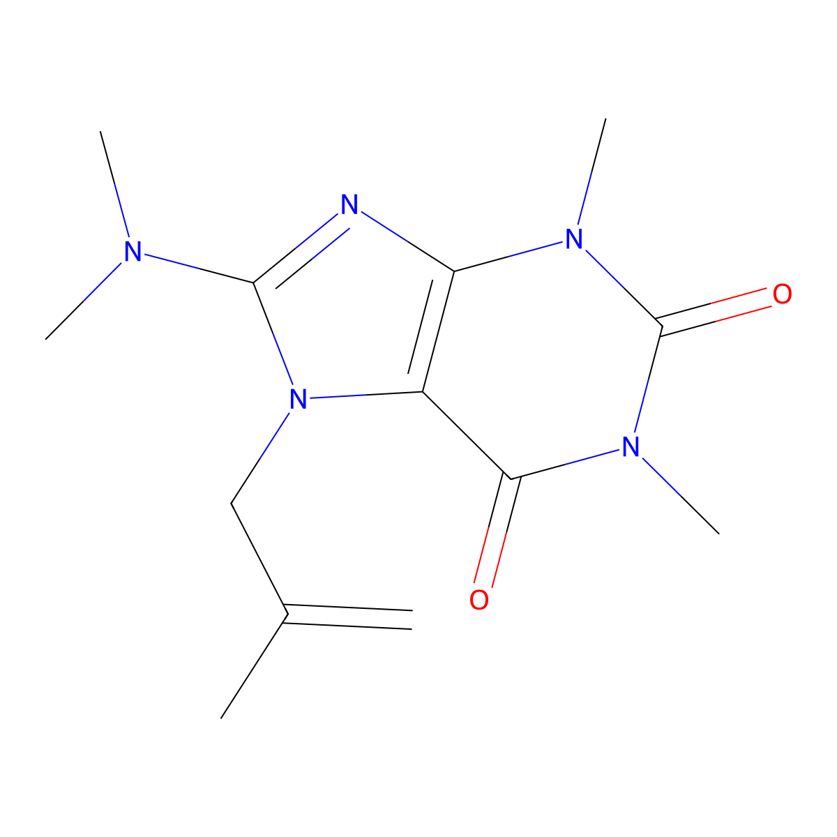 8-(Dimethylamino)-1,3-dimethyl-7-(2-methylprop-2-enyl)purine-2,6-dione molecular structure, CAS 375349-50-1