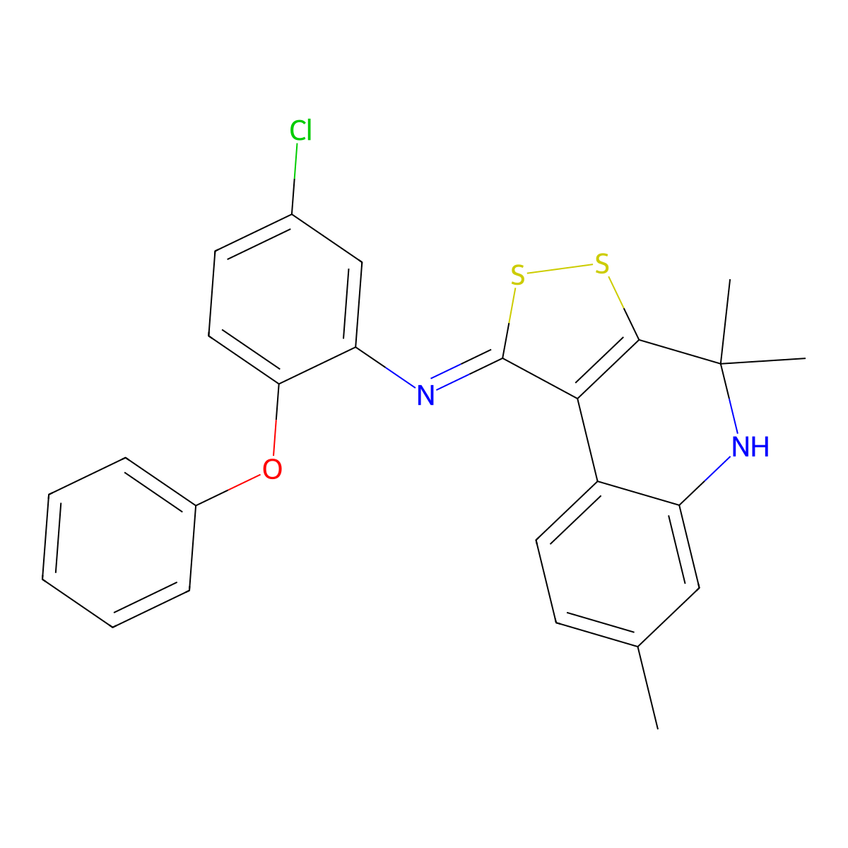 5-chloro-2-phenoxy-N-(4,4,7-trimethyl-4,5-dihydro-1H-[1,2]dithiolo[3,4-c]quinolin-1-ylidene)aniline molecular structure, CAS 375349-91-0