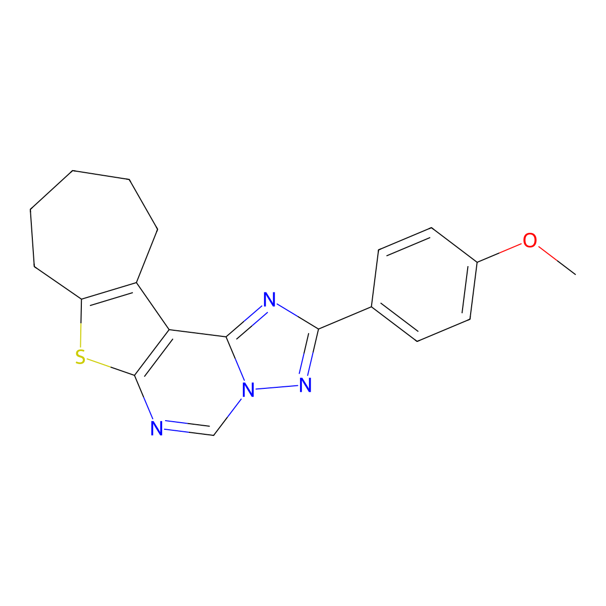 2-(4-methoxyphenyl)-9,10,11,12-tetrahydro-8H-cyclohepta[4,5]thieno[3,2-e][1,2,4]triazolo[1,5-c]pyrimidine molecular structure, CAS 375350-30-4
