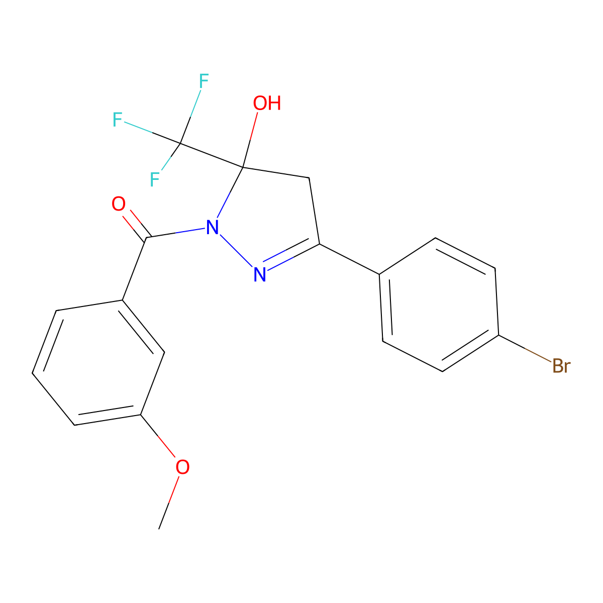 [3-(4-bromophenyl)-5-hydroxy-5-(trifluoromethyl)-4H-pyrazol-1-yl]-(3-methoxyphenyl)methanone molecular structure, CAS 375350-31-5
