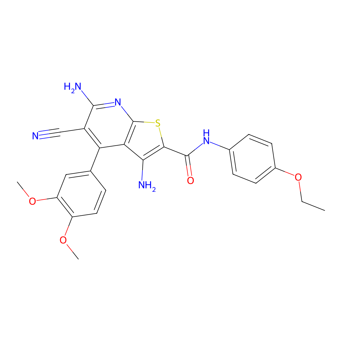3,6-diamino-5-cyano-4-(3,4-dimethoxyphenyl)-N-(4-ethoxyphenyl)thieno[2,3-b]pyridine-2-carboxamide molecular structure, CAS 375350-55-3